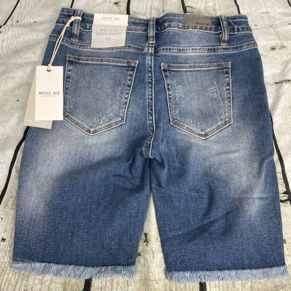 MISS ME Medium Blue Mid Rise Biker Short 25 - Picture 4 of 16
